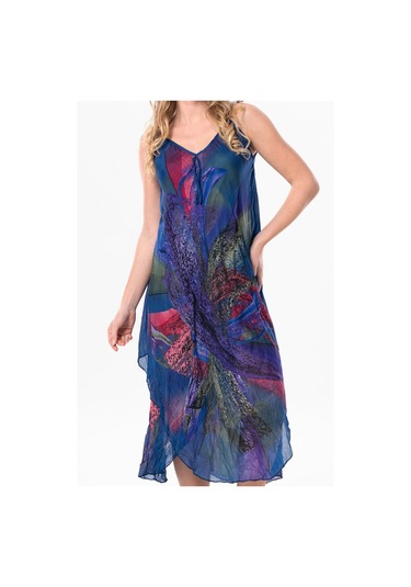 Askılı Vual Afrodit Midi Boy Yazlık Elbise Saks 6209 - Kadın Saks Mavisi