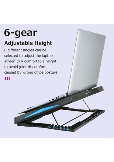 Reedark 6 Fanlı Katlanabilir Taşınabilir Laptop Soğutucu - 6 Kademeli Ayarlanabilir Yükseklik, Düşük Gürültü, Çift Usb Port