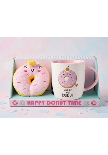 Donut Peluş Anahtarlıklı Kupa 360 Ml Pembe2