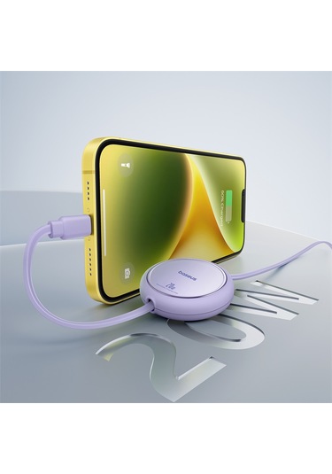 Baseus Free2pull Usb-c Lightning 20w Makaralı Hızlı Şarj Ve Data Kablosu, Mor 100 Cm