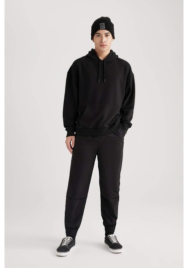 DeFacto Jogger Gabardin Pantolon Regular Beli Bağcıklı Cepli Lastikli Paça B7493AX24SPBK81