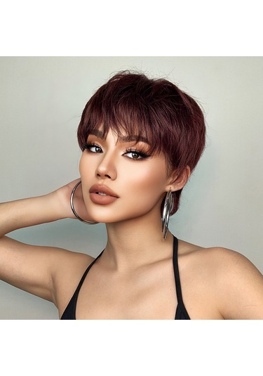 Kadın Perukları Kısa Katmanlı Peri Kesim Peruklar Saç Bantlı Doğal Görünümlü Kabarık Saç Peruk