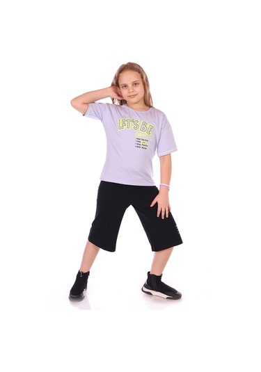 Toontoy Kız Çocuk Lets Be Happy Baskılı Kaprili Takım Mavi