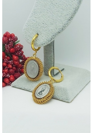 Altın Kaplama Kraliçe II. Elizabeth Çelik Küpe 3,5 cm Altın