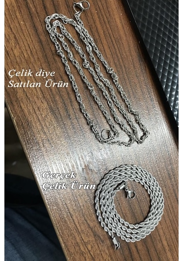 Burgu Halat Erkek Çelik Zincir Kolye Bileklik Seçenekli B028 Beyaz