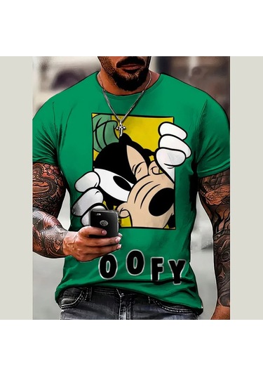 Disney Eğlenceli Tişört Mickey Mouse Donald Duck Goofy 3d Baskılı Yazlık Üstturuncuerkek Turuncu