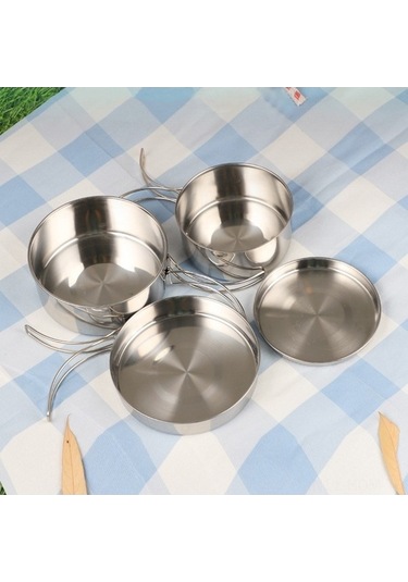 Ulzyvf Ve Suofeng Seti Pişirme Piknik Paslanmaz Parçalı Kamp İçin Gümüş Dağcılık Çelik 4 - Zb Gümüş Gümüş