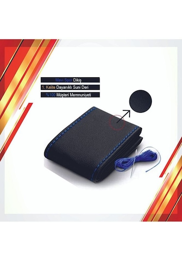 Direksiyon Kılıfı Düz Deri Dikişli Iğne Siyah Dikiş Ipi Siyah