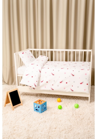 Bebek Nevresim Takımı Fermuarlı 95x145 CM Pembe Yıldız