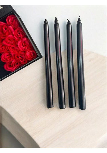 Denic 4 lü Siyah Şamdan Mum Konik Mum