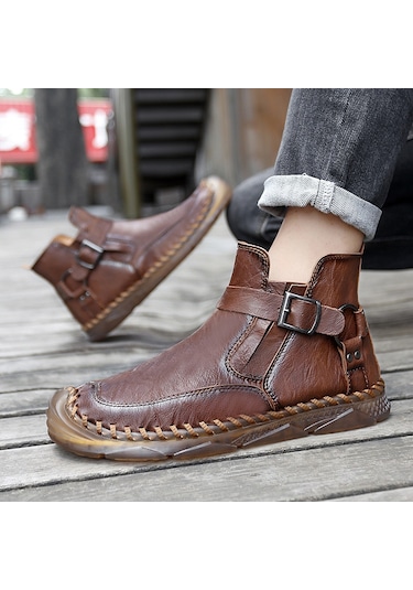 Şık, Gündelik, Yüksek Bilekli, El Yapımı Erkek Bilek Botları Sarı