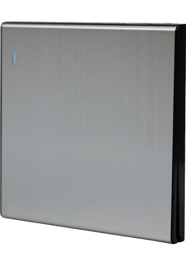 MERALLI INOX 1'li anahtar, hakiki fırçalanmış paslanmaz çelik, çerçevesiz 86×86 Modüler  kasa dahil