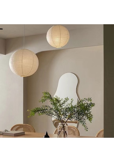 Wezone Japon Geleneksel Washi Kağıt Ve Bambu Çerçeve Yuvarlak Avize - Oturma Odası, Restoran, Kafe Dekoru İçin Yumuşak Işık, 60cm Tekli Avize Kapağı Beyaz