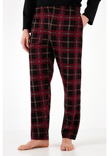 Buratti Ekoseli Cepli Beli Lastikli % 100 Pamuk Regular Fit Erkek Pijama Takımı 6572001 Siyah-Bordo