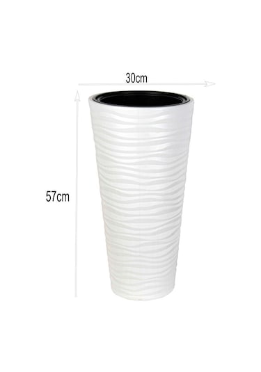 Beyaz Kumsal Vazo Dekoratif Uzun Saksı 5.5 lt  30*57cm