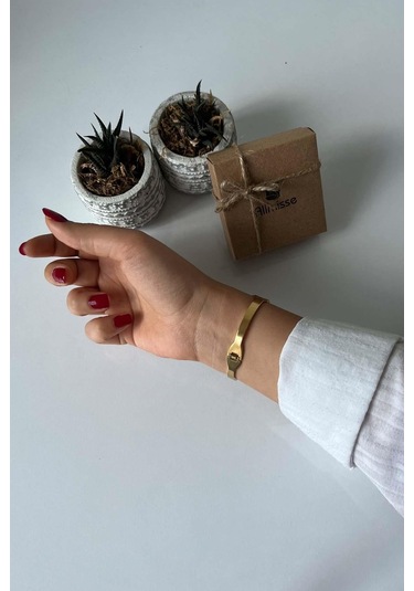 Allmisse Altın Kaplama Çeyrek Altın Takılan Yaprak Desenli Çelik Kelepçe Bileklik - Altın