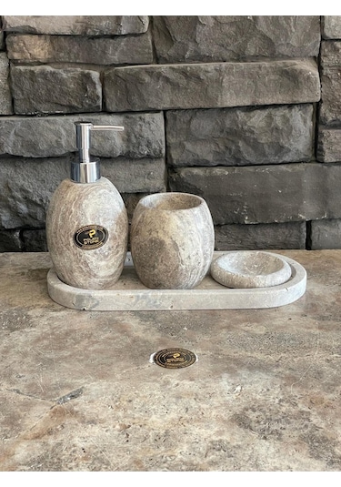 Silver Traverten Oval 4,lü Banyo Seti Yeni Beyaz