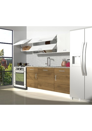 Decoraktiv Prestij 220 Mdf Hazır Mutfak Dolabı - Tezgah Dahil - Pera Beyaz Beyaz - Meşe