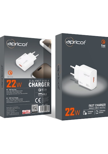 Apricot Apc-u422 22w Hızlı Beyaz Şarj Adaptörü Şarj Adaptörü