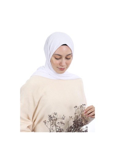 Tesettür Kadın Penye Şal Düz - Beyaz