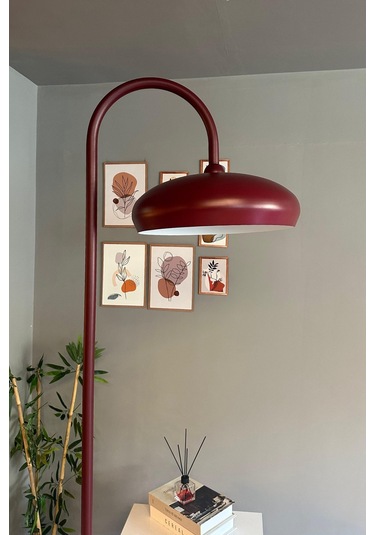 Vişne Çürüğü Lambader Modern Dekoratif Metal Oturma Odası Çalışma Odası Zemin Lambası Bordo