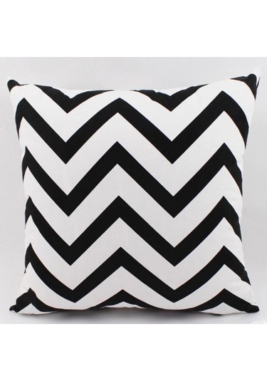 Suntek Kanvas Şerit Baskılı Kırlent Örtüsü Minder Siyah-60cm