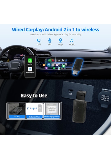 Maiyame Kablosuz Carplay Ve Android Auto Adaptörü - 5ghz Hızlı Erişim, Usb Bağlantılı, Plug & Play, İphone Ve Android Uyumlu Araç Kiti