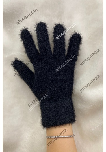 Peluş Uzun Eldiven Siyah