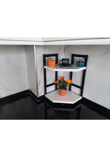 Tezgah Üstü Köşe Raf İkili Beyaz