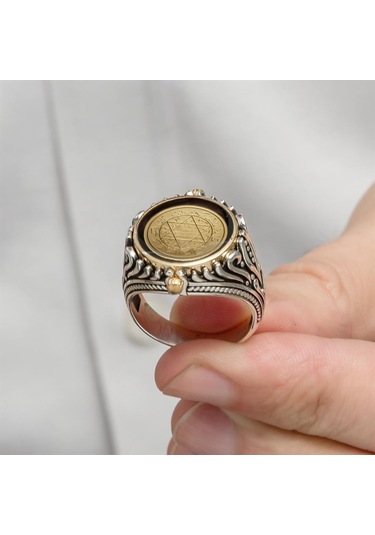 Çift Tarafli Mührü Süleyman İşleme 925 Gümüş Erkek Yüzük