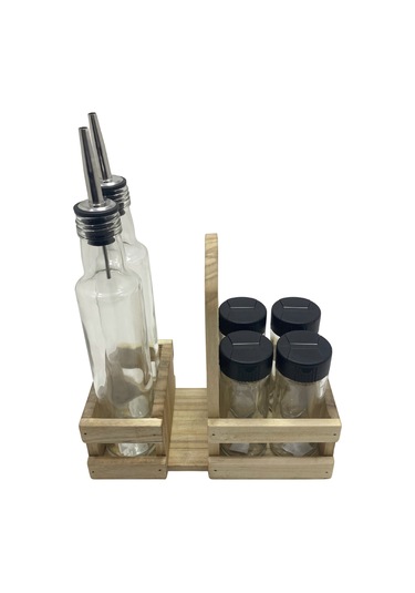 Ahşap Doğal Baharatlık Yağdanlık Ve Peçetelik Takımı Uzun Başlık Set Kavak-ıhlamur 1 Set Ahşap