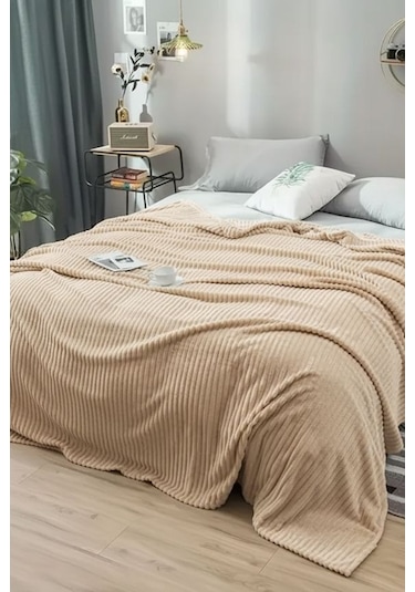 Çift Kişilik Fitilli Yumuşak Dokulu Battaniye 210 X 230 Cm Bej