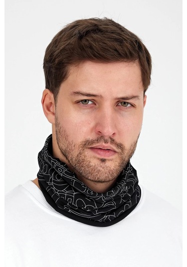 Erkek 4 Fonksiyonlu Koruyucu Pamuklu, Esnek, Terletmez, Bandana, Boyunluk, Maske - Tek Ebat / Siyah2 Siyah2