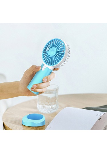 Honmex Usb Şarj Edilebilir El Fanı - Led Işık Ve 3 Hızlı Modlu Taşınabilir Mini Soğutucu X2 Mavi