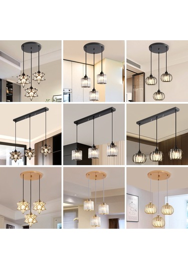 Konesam Modern Üçlü Avize - Yemek Odası, Bar, Koridor İçin Lüks Kristal Dekoratif Aydınlatma Altın Cam Altın