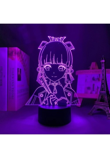 Goldenqian Led Anime Lamba Masası Genshin Impact Kamisato Ayaka Led Gece Lambası 3d Illusion Gece Lambası Ev Odası Dekoru Akrilik Led Işık Xmas Hediye Lambaları Isvetu Siyah