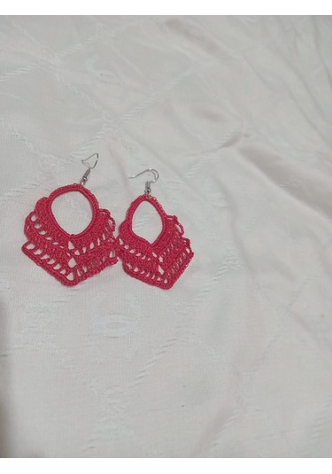 Golden Takış Modern El İşi Örgü Küpe Kırmızı