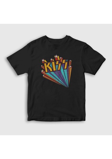 Presmono Unisex Çocuk Retro Kiss T-shirt Siyah