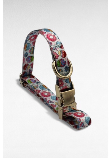 Caramelos İsimli Köpek Tasması, Yavru Köpek Tasması, Küçük Irk Köpek Tasması, Metal Kilit, 1,5 Cm Kırmızı - Mavi