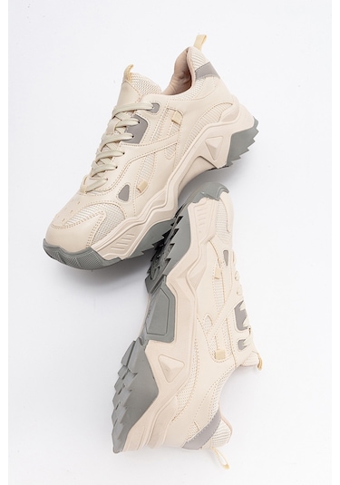 Luvishoes Lecce Kadın Spor Ayakkabı - Ekru - Gri