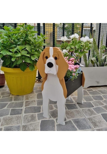 Neevoyu Ahşap Köpek Figürlü Saksı, Ev Bahçe Dekorasyonu, İç Ve Dış Mekan Kullanıma Uygun, El Yapımı, Dayanıklı, Mignon Beagle Desenli S Boyutu