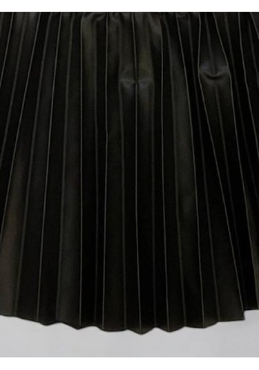 Kız Bebek Pileli Deri Etek-14903 Siyah