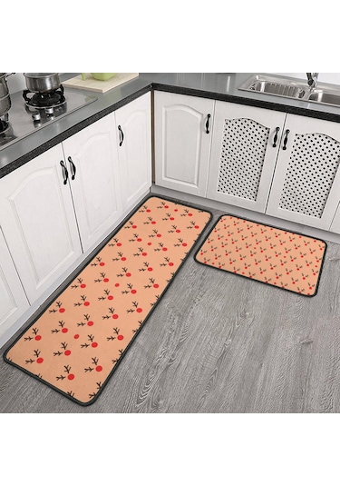 Noel Desenli 2'li Mutfak Matı, Anti-yorgunluk, Yastıklı Ve Kaymaz, Mutfak Ve Ofis İçin Noel Geyik Burunu