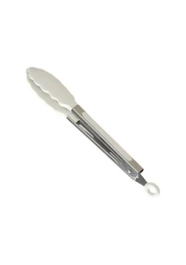 Qerrhome Silikon Uçlu Metal Servis Maşası Kremrengi 25 Cm Gri