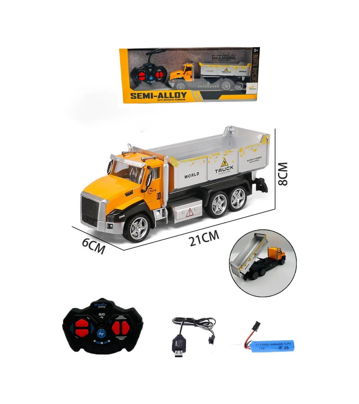 Uzaktan Kumandalı Oyuncak Damperli Kamyon Şarjlı Işıklı Full Fonksiyon İş Makinesi Rc Araç Çok Renkli