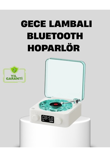 Gece Lambası Stereo Bluetooth Hoparlör Dijital Saatli Vintage Tas