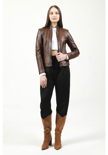 Dericlub Yb-2112 Gerçek Deri Kadın Mont Camel