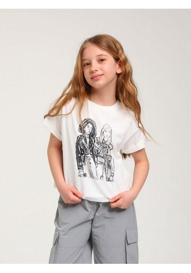 Escabel Kız Çocuk Pamuklu Kabartmalı T-shirt-14117 Ekru
