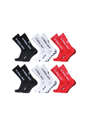 Folinda 6 Çift Futbol Çorabı, Noktalı Yapışkan, 3 Renk Seçeneği Beyaz/siyah/kırmızı , 39-46 Numara Siyah Ve Beyaz Ve Kırmızı