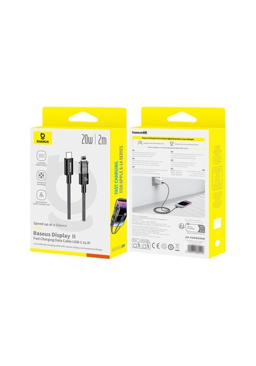 Baseus Display 20w Type-c - 8 Pin Hızlı Şarj Kablosu, Uzunluk:2m